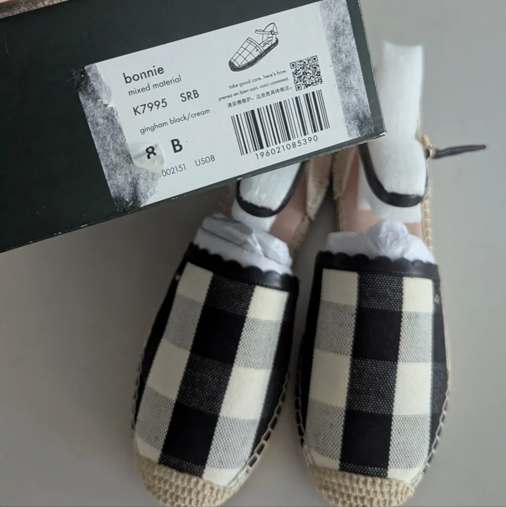 Kate Spade | Bonnie black&white checker‎ pattern canvas espadrilles